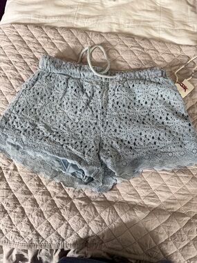 Light Blue Lace Drawstring Women's Shorts